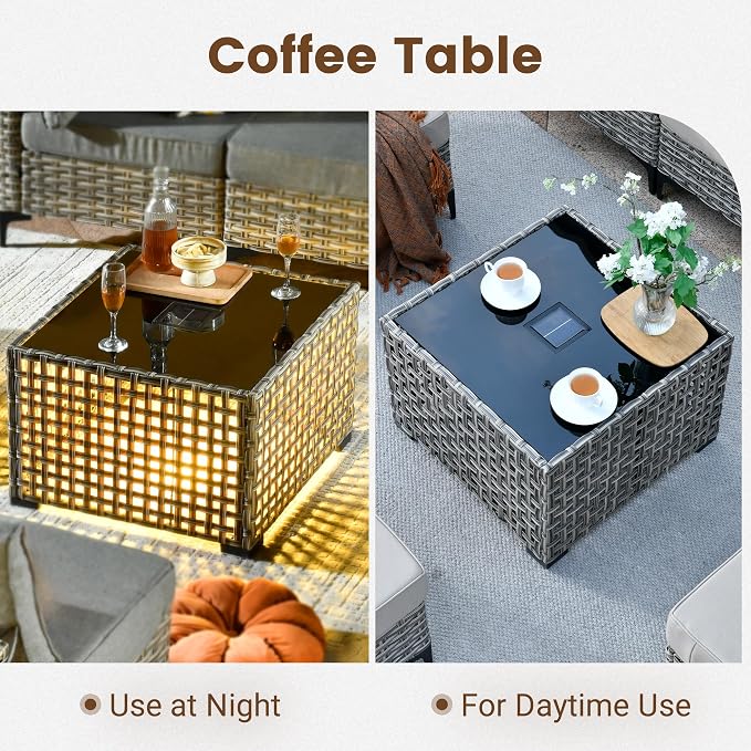 10 Pieces Wicker Patio Furniture Set,Outdoor Sectional Sofa with Swivel Chairs Coffee Table,Outside Deep Seat Rattan Couch Conversation Set,Orange Red