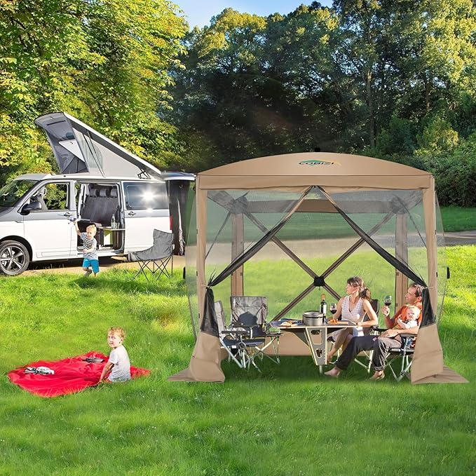 COBIZI 6x6 FT Pop up Gazebo, Popup Canopy Tent, Screened in Gazebos, Waterproof Portable Outdoor Small Screen Tents Sun Shelter,carpas para Patio for Camping, Garden and Backyard,Khaki