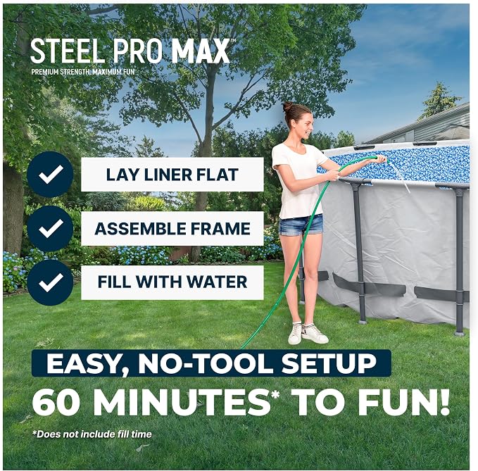 Bestway Steel Pro MAX 18' x 48" Above Ground Pool, Round Metal Frame Outdoor Swimming Pool Set with Filter Pump, Ladder, and Cover, Gray