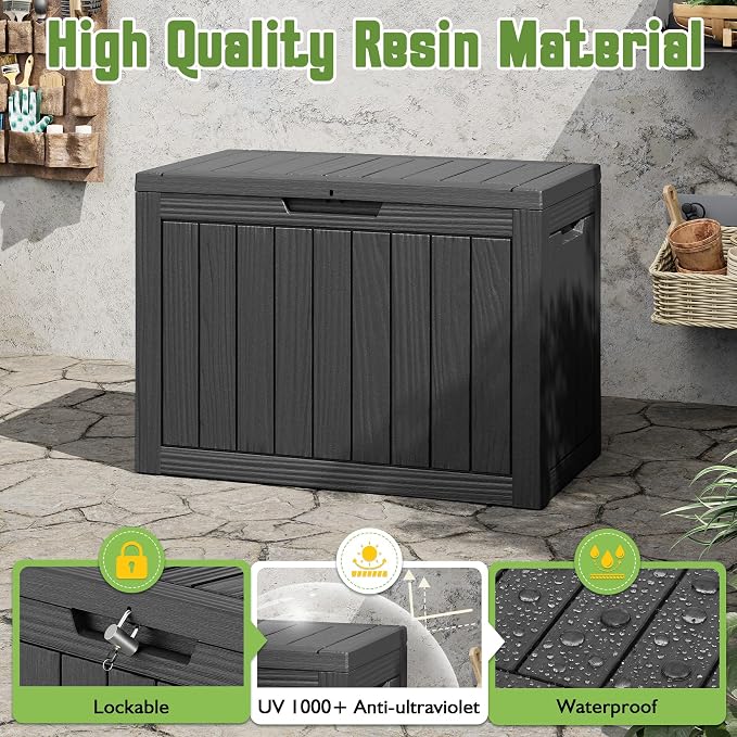 KAMABOKO 55 Gallon Outdoor Storage Box, All-Weather Resin Deck Box Outdoor Waterproof with Lockable Lid for Patio Cushions, Package Deliveries, Garden Tools, Pool Supplies, Black
