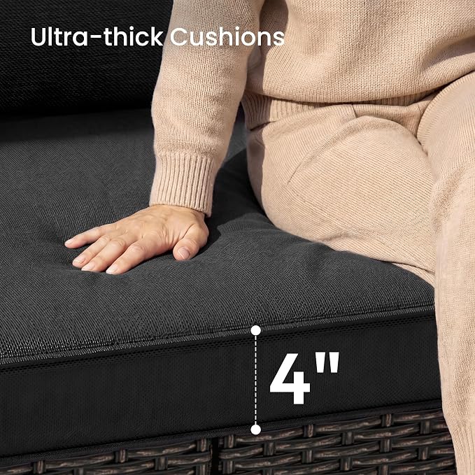 Patio Furniture Set - All-Weather - 1 Piece Wicker Outdoor Patio Conversation Set, Modular Rattan Sectional Sofa for Backyard, Garden, Patio, Poolside