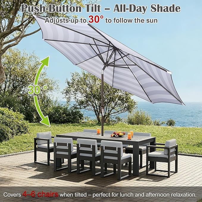 Blissun 10FT Outdoor Patio Umbrella, Outdoor Table Umbrella, Yard Umbrella, Market Umbrella with 8 Sturdy Ribs, Push Button Tilt and Crank
