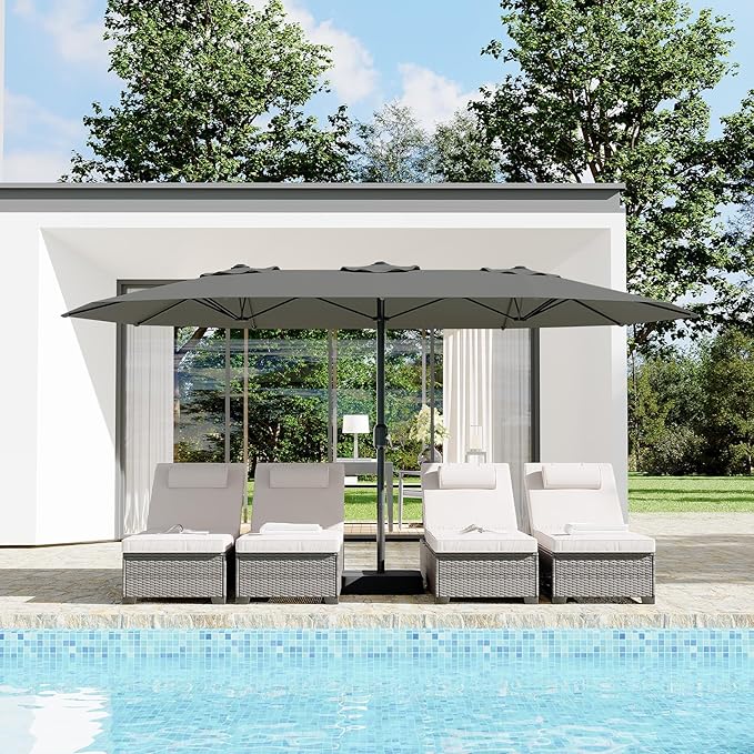 KYBOLT 15 Ft Large Patio Umbrella with Base Included, Outdoor Double-Sided Rectangle Umbrella with Crank Handle, Outdoor Umbrella for Backyard, Pool, Patio,