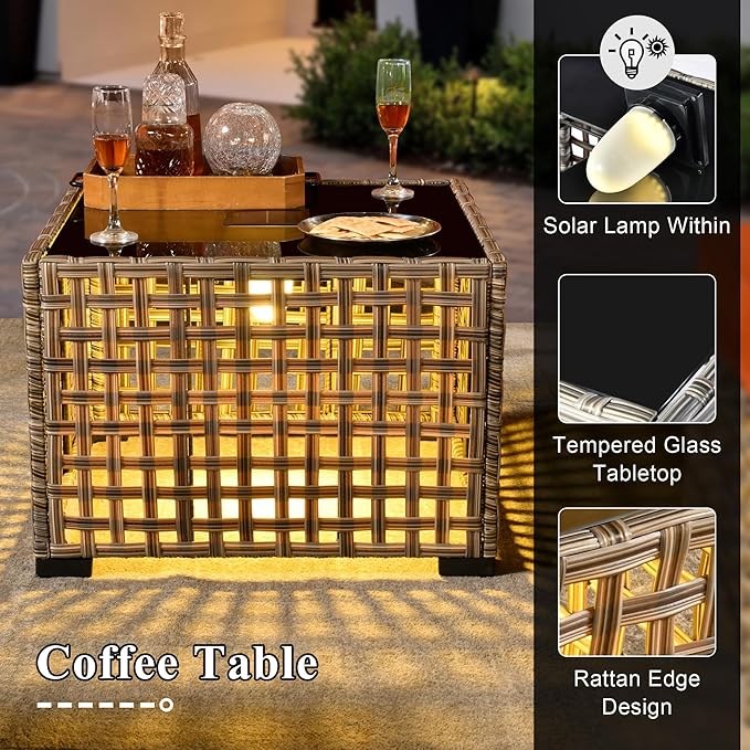 5 Pieces Patio Conversation Set,Wicker Swivel Rocking Chair and Coffee Table,All Weather Rattan Patio Furniture Set for Garden,Backyard,Poolside and Patio,Orange