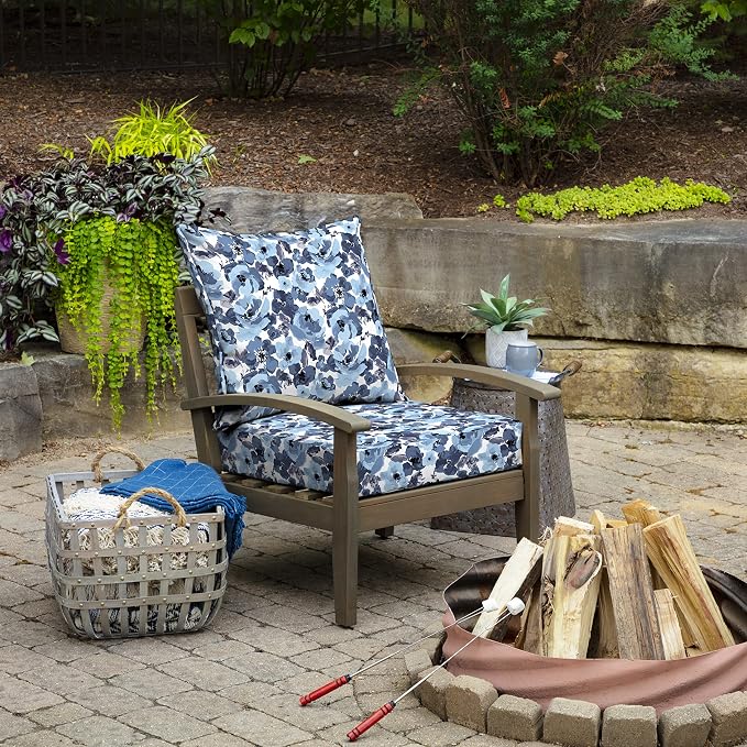 Arden Outdoor Deep Seat Cushion Set, 24x24, Blue Garden Floral