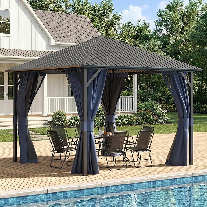 UDPATIO 10'x10' Hardtop Gazebo, Outdoor Gazebo with Galvanized Steel Roof, Weather-Resistant Patio Gazebo for Deck, Backyard, Garden, Navy Blue