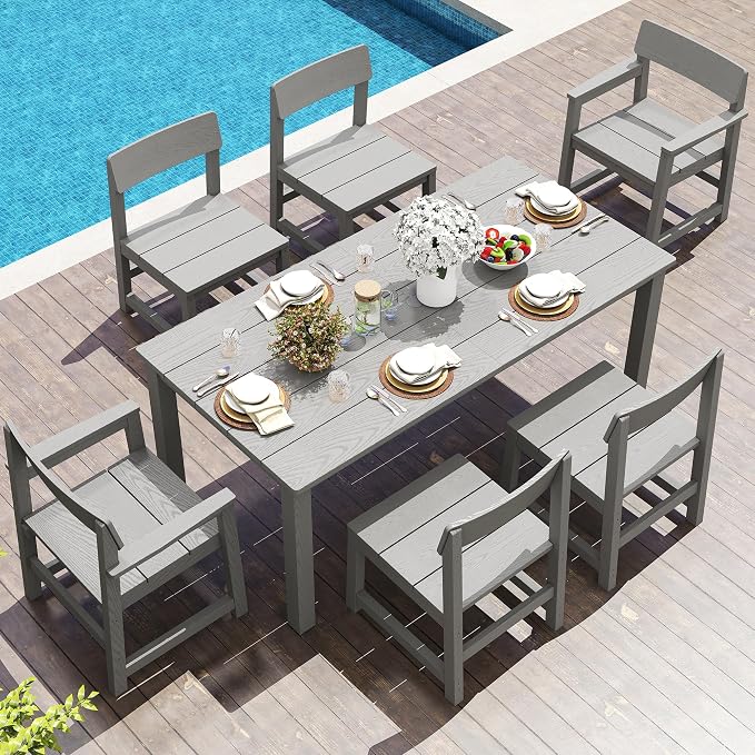 Jocoevol Patio Dining Chair Set of 2 Outdoor HIPS Patio Chair All Weather with Wide Seat and Curved Backrest, Armless Chairs for Outside Backyard/Garden/Pool/Porch/Deck 300lbs Capacity, Grey