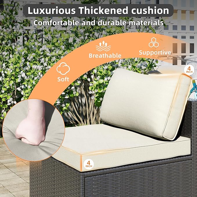 7-Piece Outdoor Patio Sectional Sofa Set – PE Wicker Rattan Conversation Furniture with Coffee Table, Cushions & Clips, Modular Patio Couch for Porch, Poolside, Backyard, Garden – Black Rattan