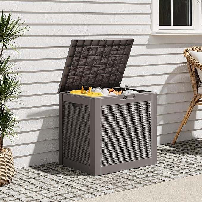 Outdoor Storage Box, Resin Deck Boxes Indoor and outdoor, Waterproof Storage Box Lockable Lid (Grey,35 Gallon-2Pack)