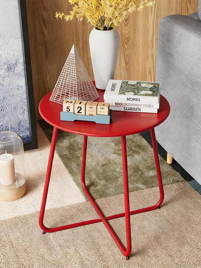 LAUSAINT HOME 18" Outdoor Side Table, 1 Pack Small Round Patio Table with Adjustable Footpads, Powder Coated Steel Coffee Table for Patio, Balcony, Porch and Garden