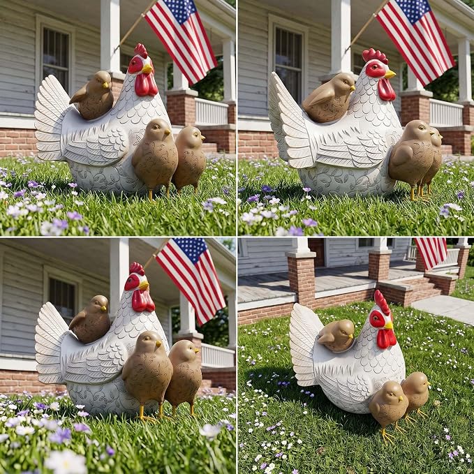 Resin Animal Decorations Gifts, Rustic Garden Statues, Farmhouse Chicken Decor, Hen on Nest, Chicken Statue & Figurine for Garden, Patio & Home, Waterproof & Durable, Unique Outdoor Art