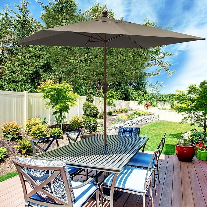 EliteShade USA 10-Year-Non-Fading 6.5x10Ft Rectangular Market Patio Umbrella, UPF 50+ UV Protection Performance Sun Umbrella, Heavy Duty Commercial Grade Outdoor Table Umbrella with Crank, Windproof Vented Top for Garden, Pool, Deck and Outdoor Playset...