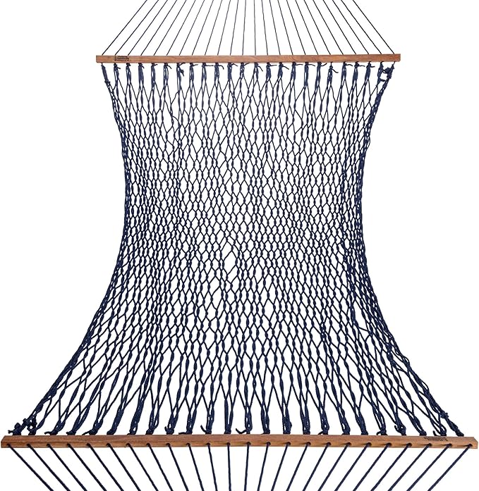 Hatteras Hammocks Deluxe Navy Duracord Rope Hammock with Free Extension Chains & Tree Hooks, Handcrafted in The USA, 450 LB Weight Capacity, 13 ft. x 60 in