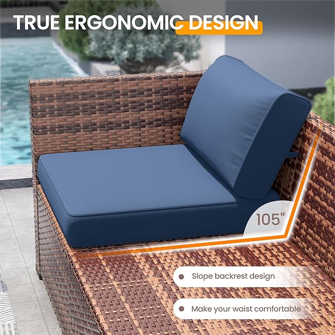 UDPATIO Patio Furniture Set, Modular Outdoor Sectional with 105°Slanted Back, 10 Pieces Rattan Conversation Set for Poolside, Backyard, Deck, with Coffee Table, Waterproof Cover, Blue