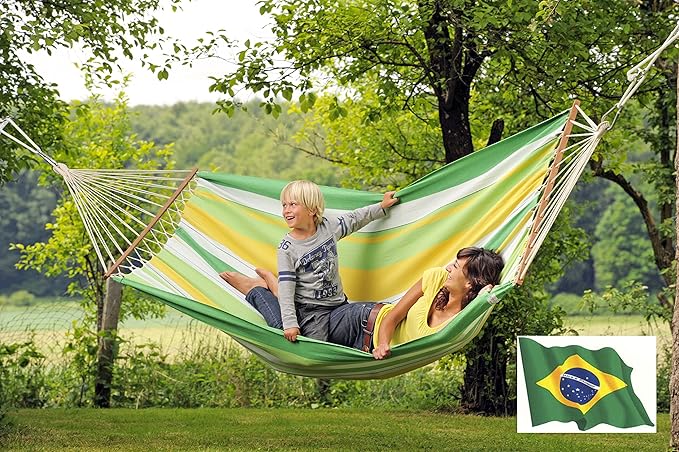 Brasilia Hammock, Handwoven, Polyester/Cotton Blend, Apple Green, Single Size, Spreader Bar, 122" L X 55" W, Holds up to 330lbs