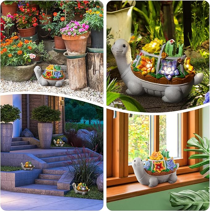 LESES Turtle Garden Decor for Outside Solar Statue Outdoor Clearance, Cute Turtle Solar Statues with LED Lights Lawn Ornaments Decorations for Patio Yard Birthday Gifts