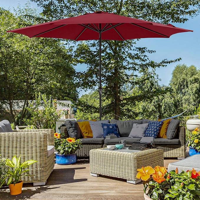 COBANA Patio Umbrella with Base Included, Outdoor Market Table Umbrella with Umbrella Stand Weights