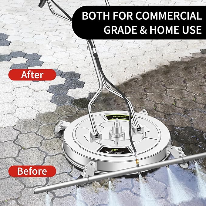 30" Pressure Washer Surface Cleaner Ultra with 7 Nozzles Water Broom | Stainless Steel Dual Handle Power Washer Surface Cleaner for Patio Decker Concrete Driveway, 5000 PSI