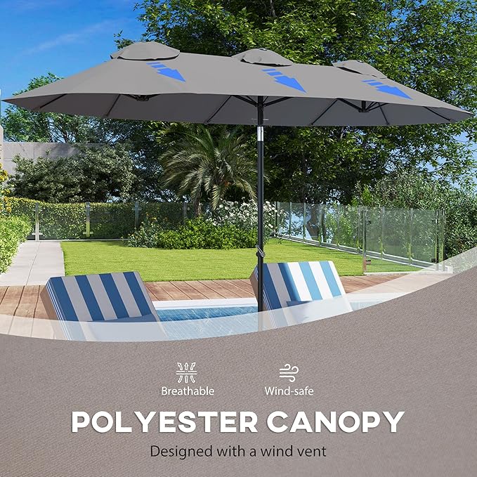 Outsunny Double Sided Patio Umbrella, 9.5' Large Outdoor Market Umbrella with Tilt and Crank, 3 Air Vents and 12 Ribs, for Garden, Deck, Pool