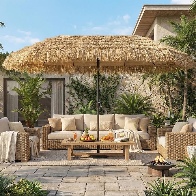COSIEST 13FT Large Patio Umbrella with Crank, Outdoor Double-Sided Tiki Beach Umbrella, Rectangular Market Umbrella with 12 Sturdy Ribs for Garden、Pool、Deck Shade