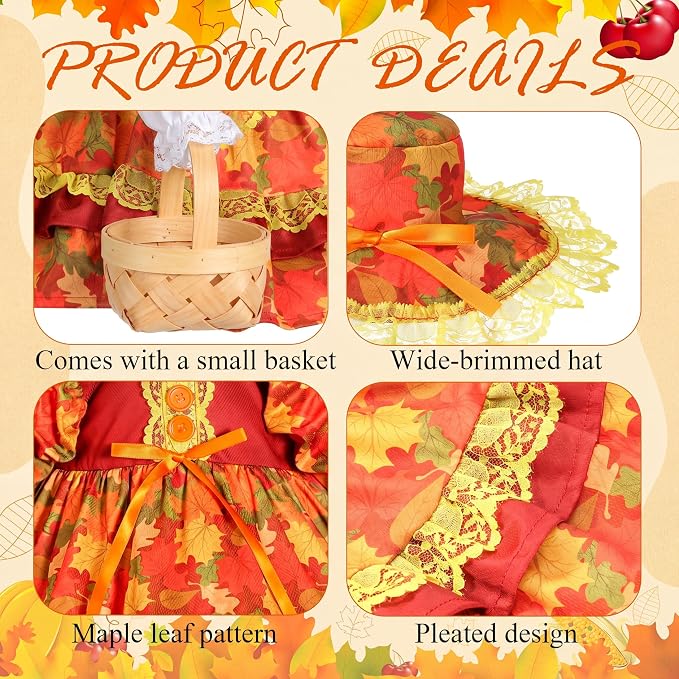 FuWeave Fall Porch Goose Outfit Maple Goose Costume Fancy Porch Geese Clothes with Wide Hat for 23" 17" Outdoor Patio