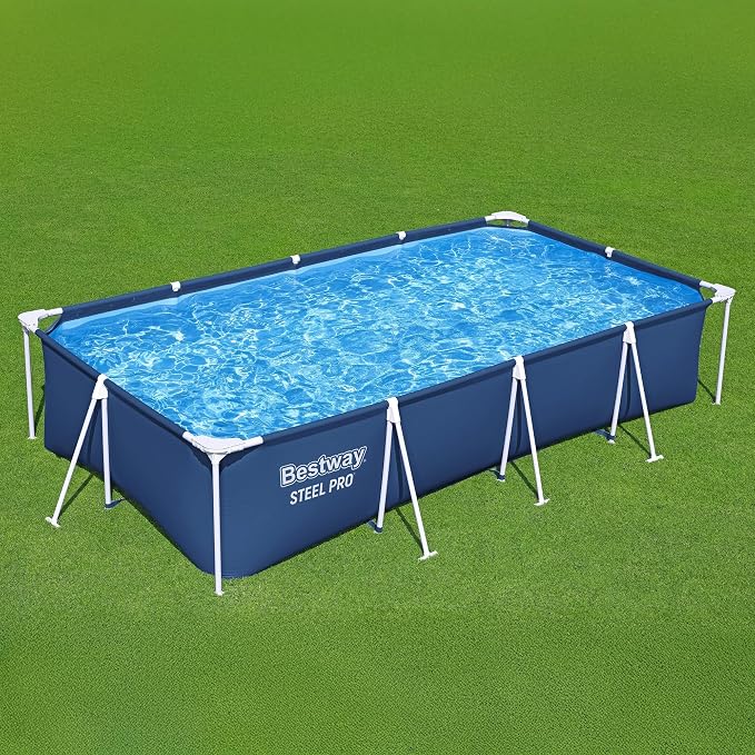 Bestway Steel Pro 13 Foot x 32 Inch Rectangular Above Ground Outdoor Pool Steel Framed Vinyl Swimming Pool with 1,506 Gallon Water Capacity, Blue