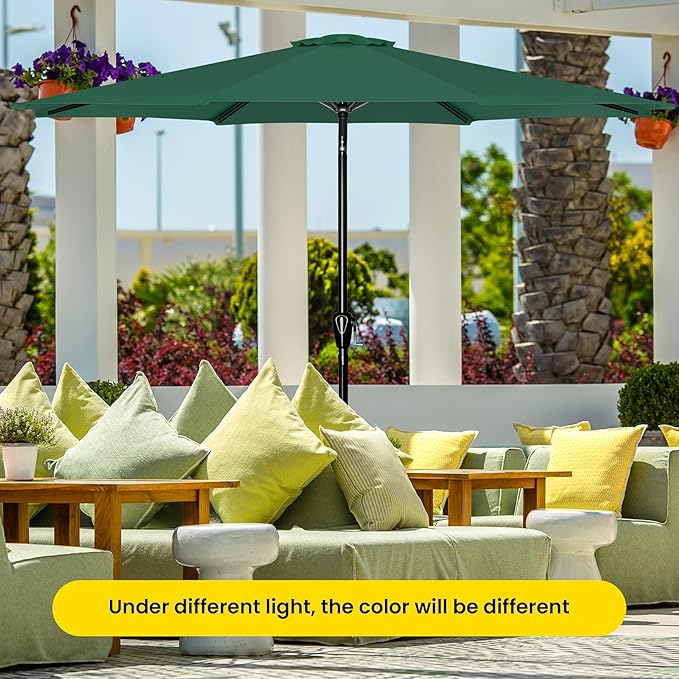 iPower 9ft Patio Umbrella Outdoor Table Umbrellas with 8 Sturdy Ribs, Push Button Tilt and Crank for Yard, Pool and Garden