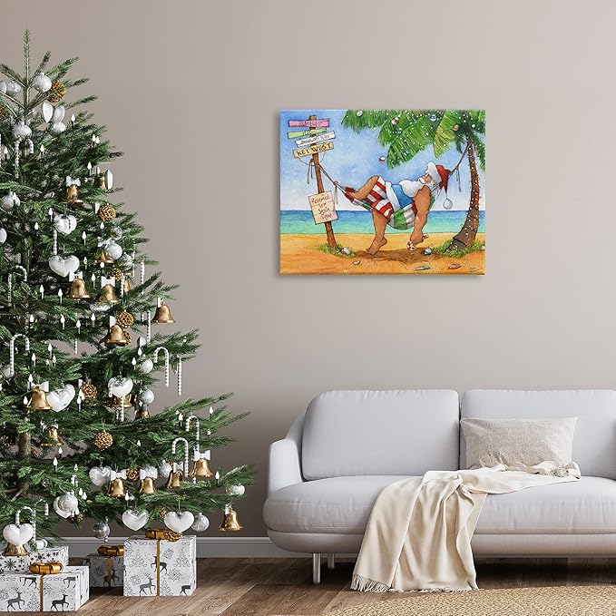 Stupell Industries Tropical Santa Claus Resting Hammock Festive Palm Tree, Design by Steve Vanderbosch