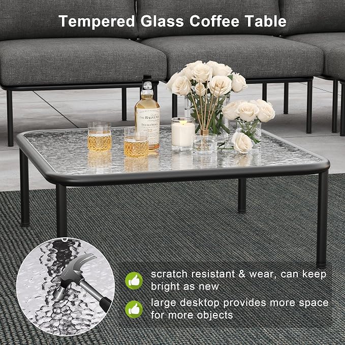 LayinSun 5 Pieces Aluminum Patio Furniture Set, Modern Modular Sectional Sofa with Coffee Table and Upgrade Thickness Cushion
