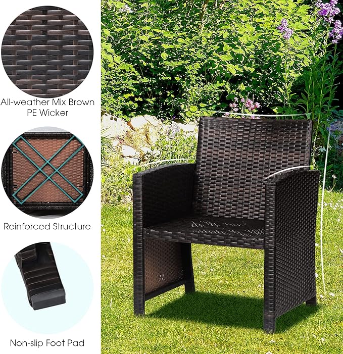COSTWAY 3 Pieces Patio Rattan Furniture Set, Outdoor Wicker Cushioned Chairs Set with Side Storage Table, Patio Conversation Sets for Backyard, Poolside, Front Porch, Balcony, Garden, Turquoise