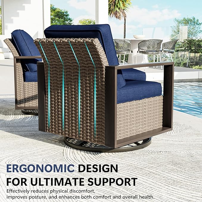 Outdoor Patio Furniture Set, 6 Piece Wicker Patio Conversation with Deep Seating, Thicken Cushions, Outdoor Swivel Rocker Patio Chairs, Metal Outdoor Furniture for Deck, Porch, Yard Use