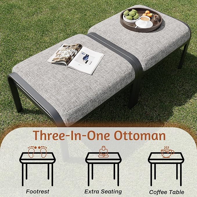 HOMREST Outdoor Furniture Thickened Cushion 360 Degree Swivel Rocking Patio Chairs with Ottomans and 3-Seat Sofa, Loveseat, Coffee Side Table, 8 PCS Metal Conversation Set for Garden, Deck, Poolside