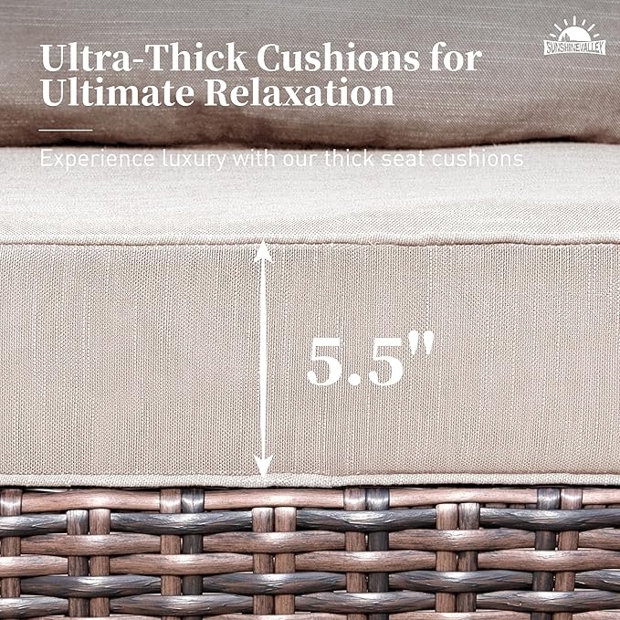Patio Wicker Swivel Chairs Set of 2, Outdoor High Back Chairs with 5.5" Waterproof Cushions and Side Table, Outdoor Furniture Set for Deck Porch and Yard, Beige