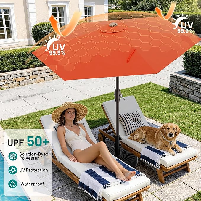 AreShark 7.5FT Patio Umbrella Table Market Umbrella w/Tilt and Crank, Heavy-Duty Outdoor Umbrellas for Pool, Deck, Garden and Backyard, Orange