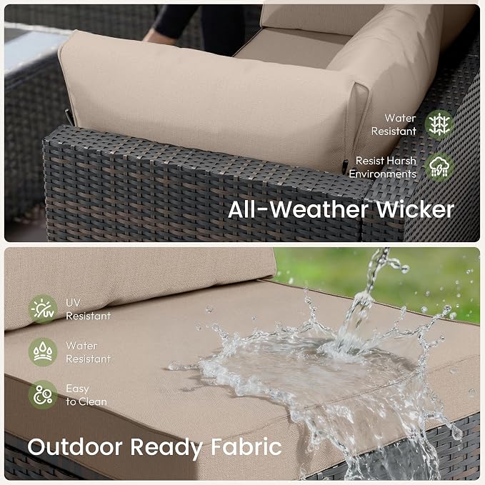 Patio Furniture Set - All-Weather - 7 Piece Patio Outdoor Conversation Set, Modular Wicker Rattan Sectional Sofa for Backyard, Garden, Poolside, Balcony, Porch, Patio, Brown/Khaki