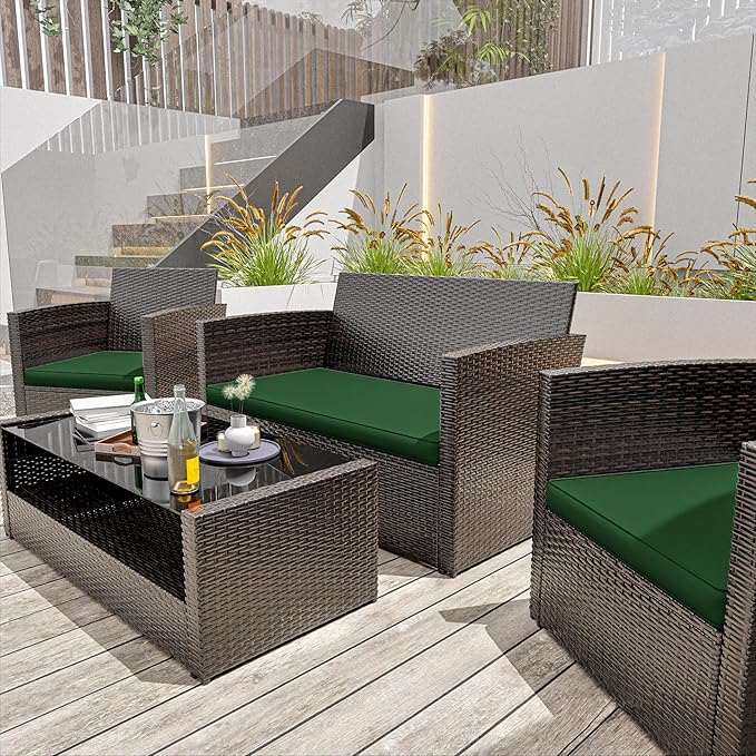 3 Pack Outdoor Patio Seat Cushions Replacement Covers Fit for 4 Pieces 4-Seater Wicker Rattan Patio Conversation Set Loveseat Chair Couch Furniture,36x18x2,18x18x2,Green-Cover Only