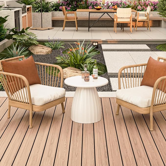 Round Small Patio Side Table, Patio Furniture Accent End Table, Metal Steel Outdoor Side Table, for Garden, Pool, Yard, Balcony, Living Room, Deck, Weather Resistant, No Assembly, Beige White