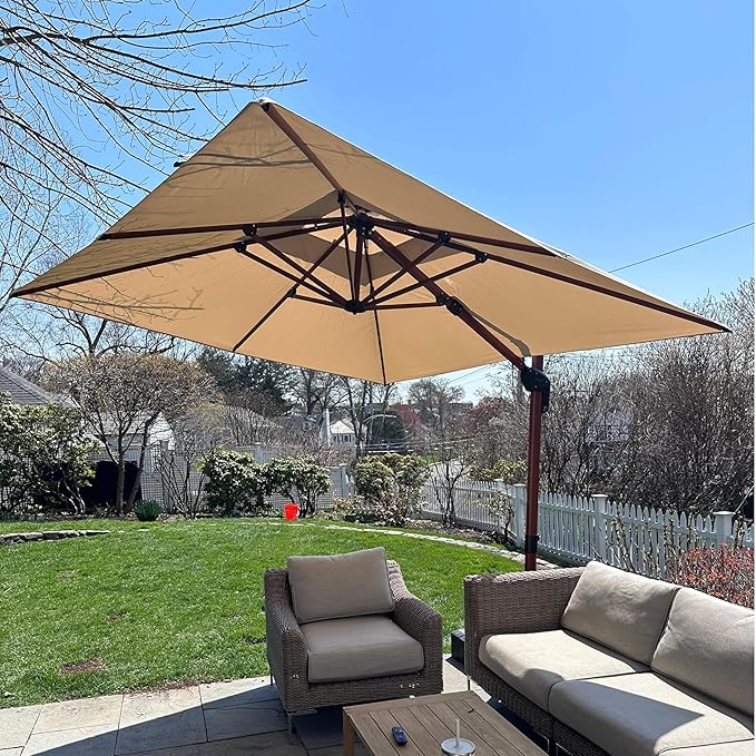 PURPLE LEAF 9ft Patio Umbrella Outdoor Square Umbrellas Large Cantilever Umbrella Windproof Offset Heavy Duty Sun Umbrellas for Garden Deck Pool Patio, Beige