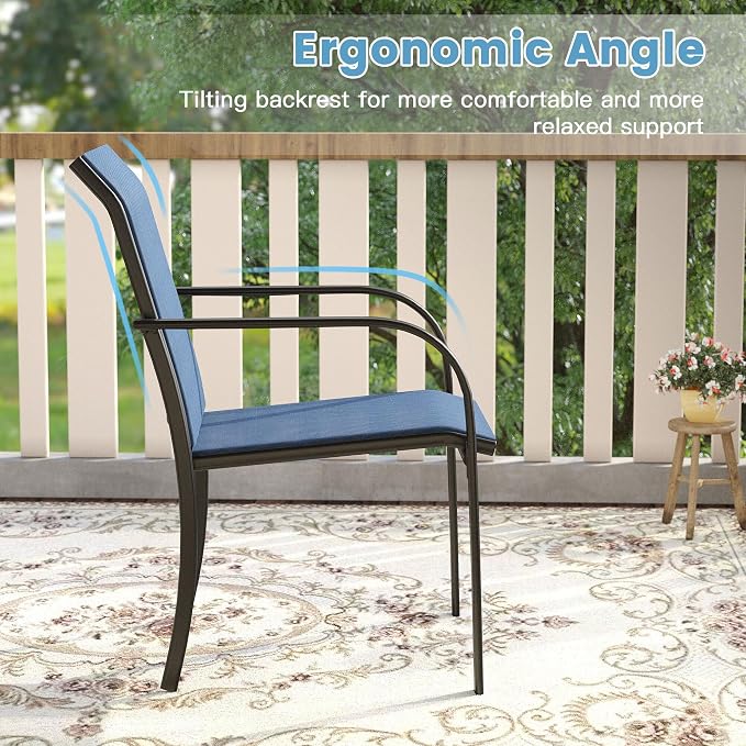 DIFY 11 Pieces Outdoor Patio Dining Set for 10, 63" Black Round Metal Patio Table and 10 Blue Stackable Textilene Patio Chairs, Outdoor Table and Chairs for Backyard Garden Poolside