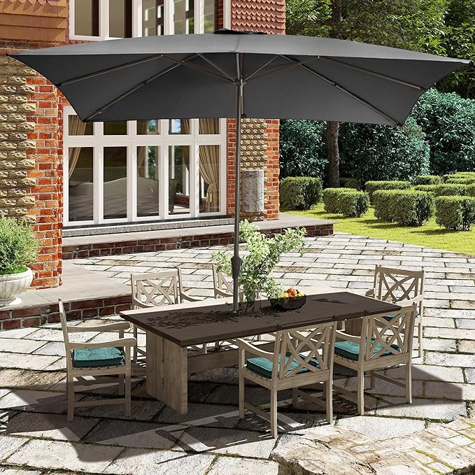 Ayge 8x10FT Large Rectangular Patio Umbrella Outdoor Table Umbrella w/Crank Rectangle Market Umbrella UV Protection for Garden, Deck,Lawn,Yard & Pool,Dark Gray