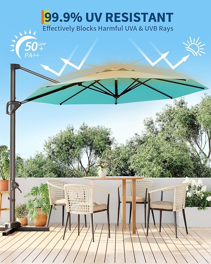 GarveeLife 10FT Patio Umbrella Outdoor Large Cantilever Umbrella Market Sun Shade Windproof Offset Umbrella with 360-Degree Rotation for Garden Deck Pool Patio