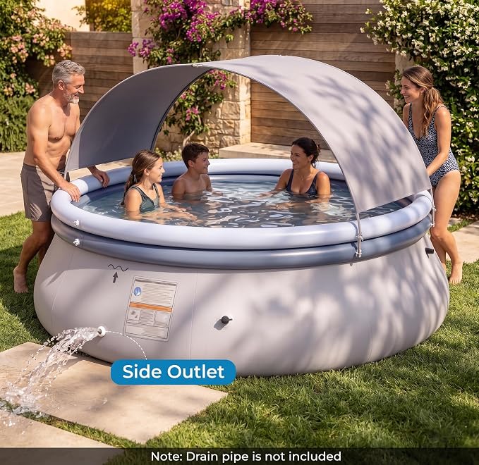 Inflatable Swimming Pool with UPF 50+ Sunshade Canopy, 94.5" x 55.5" Blow Up Pool for Backyard Patio, Premium Tear-Resistant PVC Above Ground Family Lounge Pool, Gray & Blue (94.5" x 55.5")