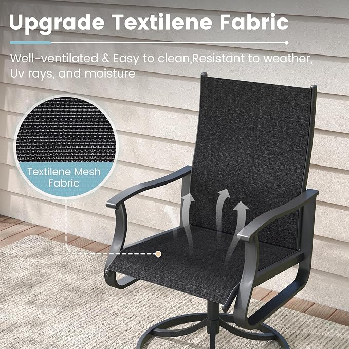 7 Pieces Patio Dining Set, Patio Outdoor Furniture Set of 6 Patio Swivel Dining Chairs and Patio Spliced Rectangular Tabletop with Umbrella Hole, for Deck, Backyard, Poolside & Garden