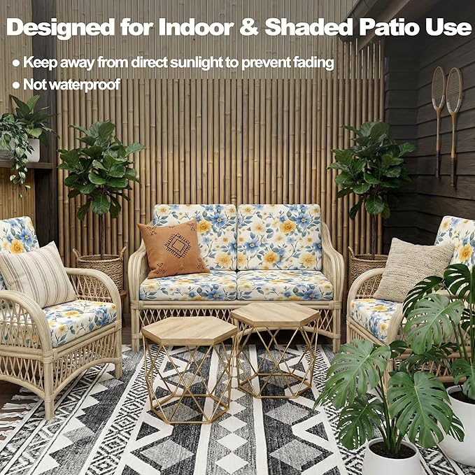 CALBODE 8 Pcs Stretch Outdoor Seat Cushion Covers, Washable Chair Seat Cover for Patio Furniture Cushions Soft Indoor and Outdoor Couch Cover Replacement (Spring Bloom, Cover Only)