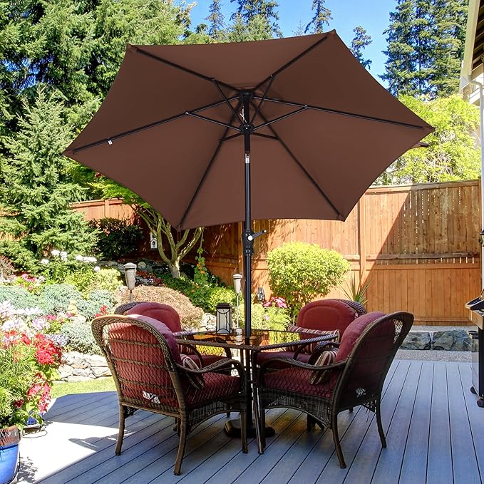7.5FT Patio Umbrella, Outdoor Table Umbrella, Market Umbrella with Push Button Tilt and Crank for Garden, Lawn, Deck, Backyard & Pool
