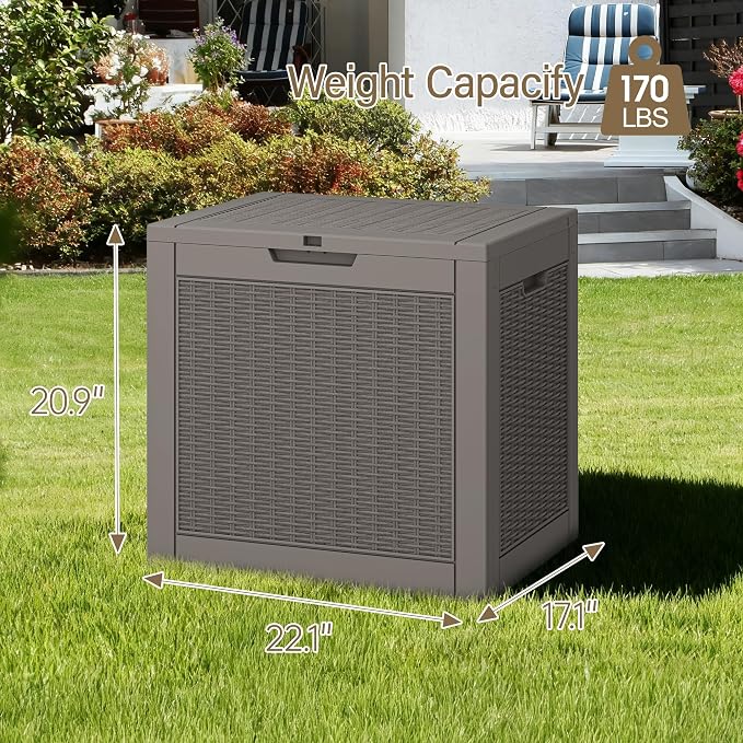 Outdoor Storage Box, 31 Gallon Deck Box with Lockable Lid, Waterproof Resin Storage Bin for Patio Furniture, Garden Tools, Cushions, Grey