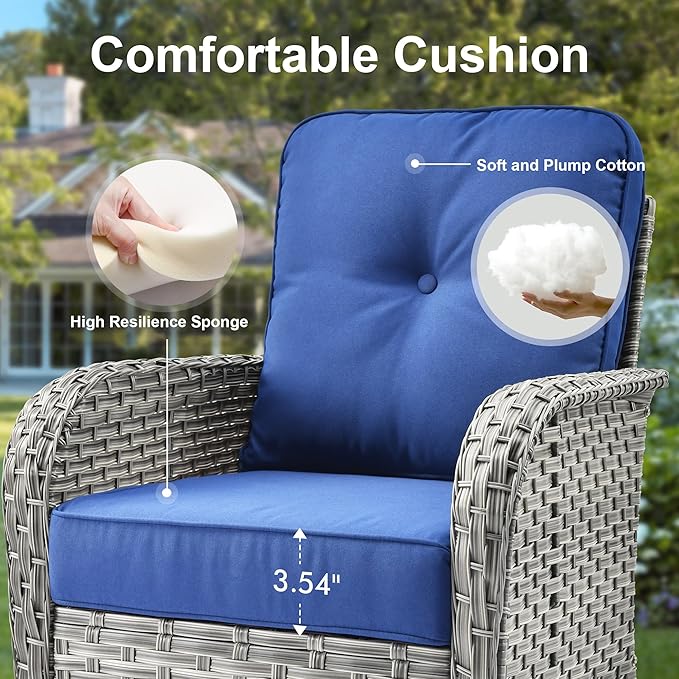 Outdoor Patio Furniture Sets,9 PCS Patio Conversation Set Outside Rattan Sectional Sofa with 42 in Square Fire Pit Table Wicker Rocking Chair Coffee Table Fit Backyard Garden Poolside Balcony