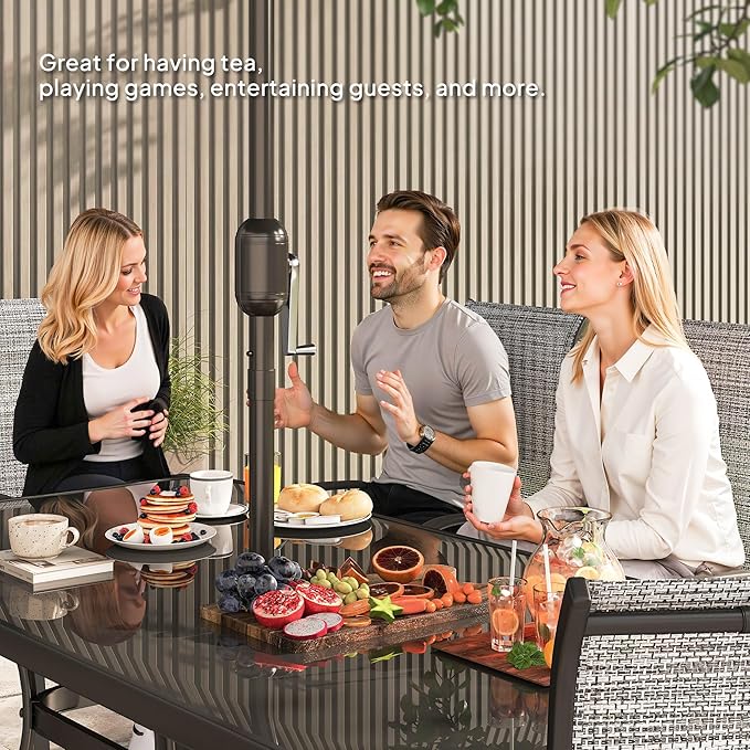Outsunny 8 Pieces Patio Table and Chairs Set with 9 Ft Patio Umbrella, Outdoor Dining Set with 4.6 Ft Dining Table and 6 Chairs, Push Button Tilt and Crank Parasol, Tempered Glass Top, Mixed Gray