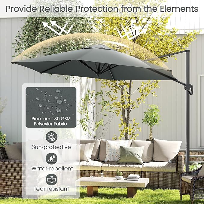 Tangkula 9 FT Cantilever Patio Umbrella, Heavy Duty Offset Outdoor Hanging Umbrella with Vented Top, Handle, Sun-Protective Canopy for Pool Backyard Garden Deck (Gray,9 FT)