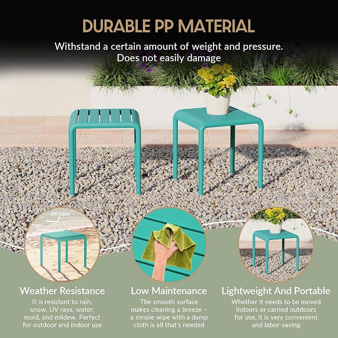 WestinTrends Playa Plastic Modern Outdoor Patio Accent Side Tables (Set of 2), Turquoise
